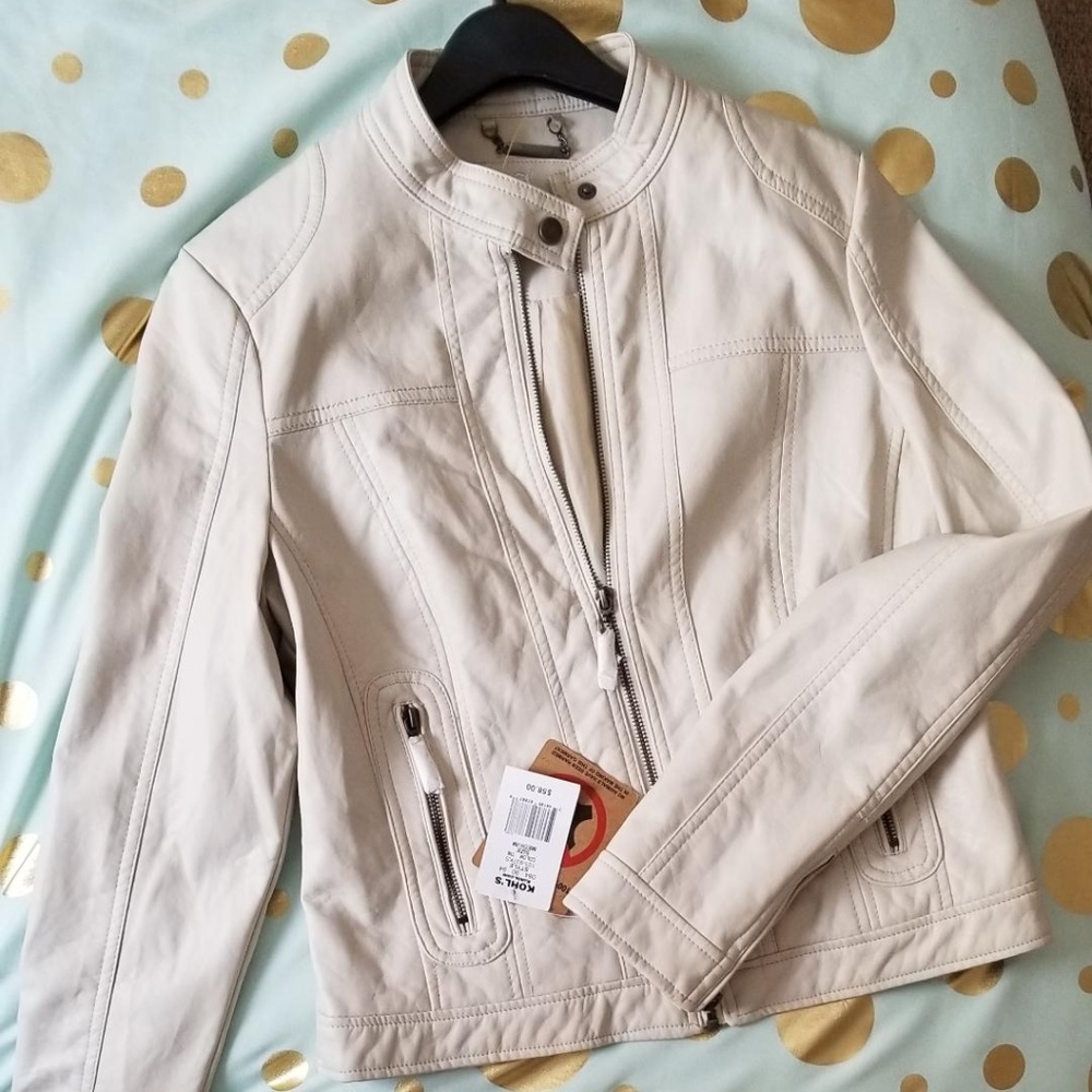 Cream White Vegan Leather Jacket